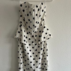 White and Black Polka Dot Bardot Dress